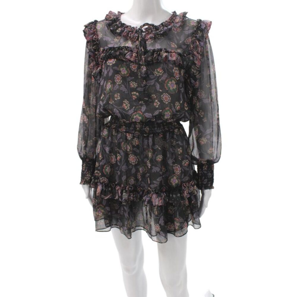 Misa Womens Mini Floral Sheer Long Sleeve Dress Black Size S